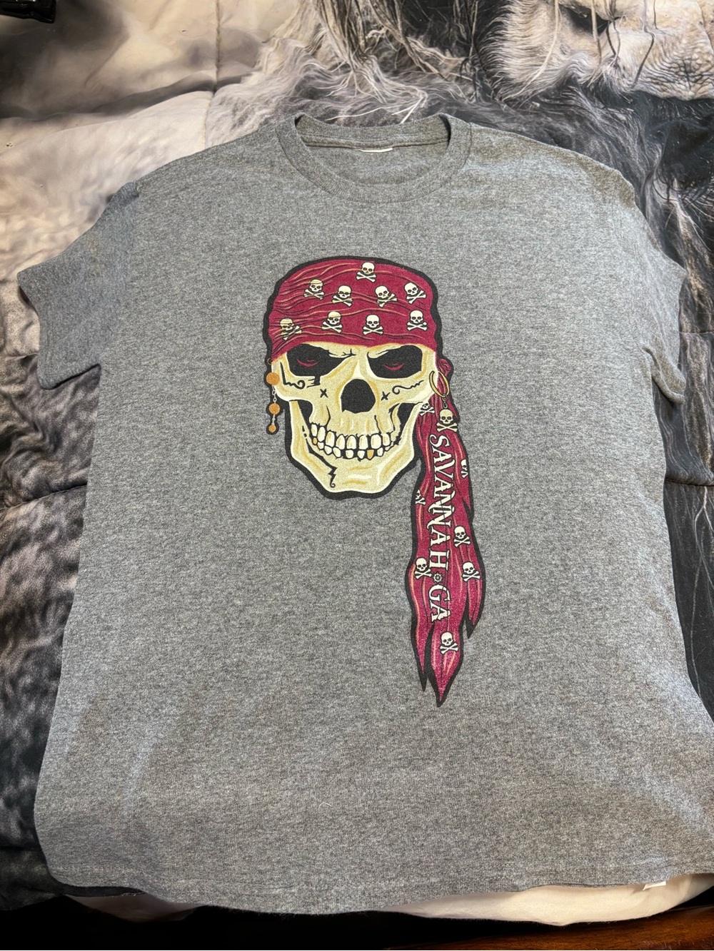 Gray Skull Pirate Tee with Red Bandana